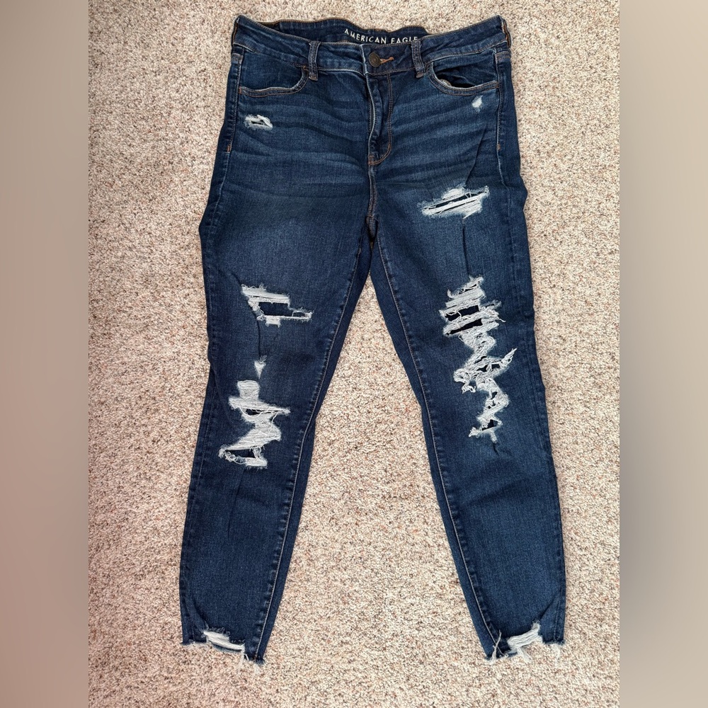 American Eagle Outfitters Dark Blue Distressed hi rise Jeggings